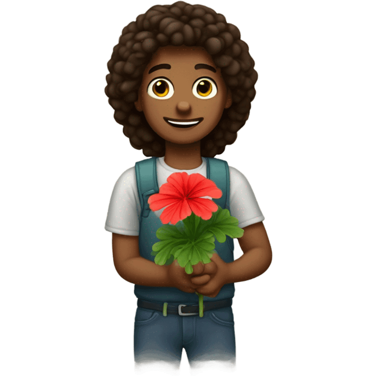 Caleb holding a geranium emoji