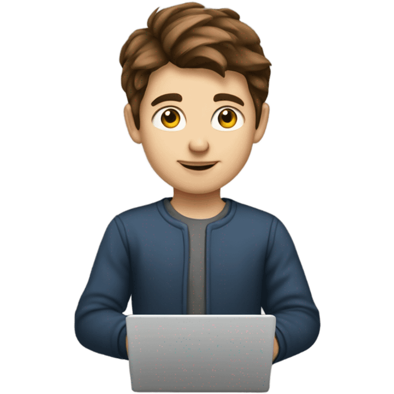 young fair-skinned guy programmer use laptop with brown hair emoji