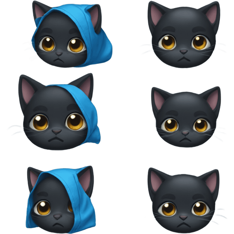 Black kitten with blue jacket crying emoji