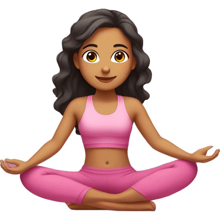 Hispanic girl wearing pink doing yoga sitting on a yoga mat emoji