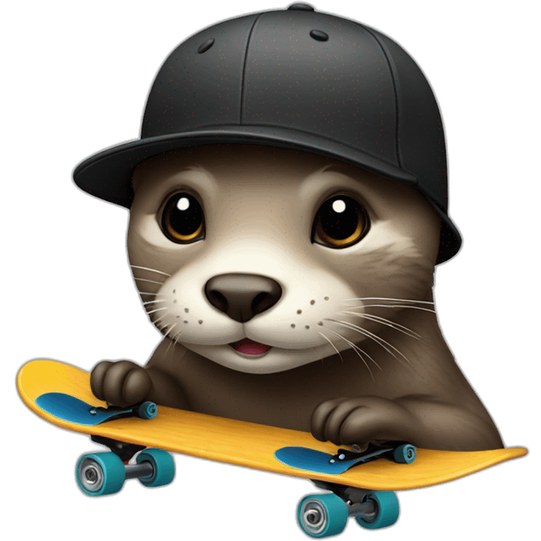 Otter with black cap and skateboards emoji