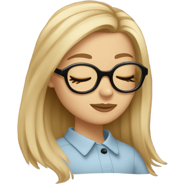 White girl, blonde hair, eyes closed, wearing glasses kisses Yorkshire terrier  emoji