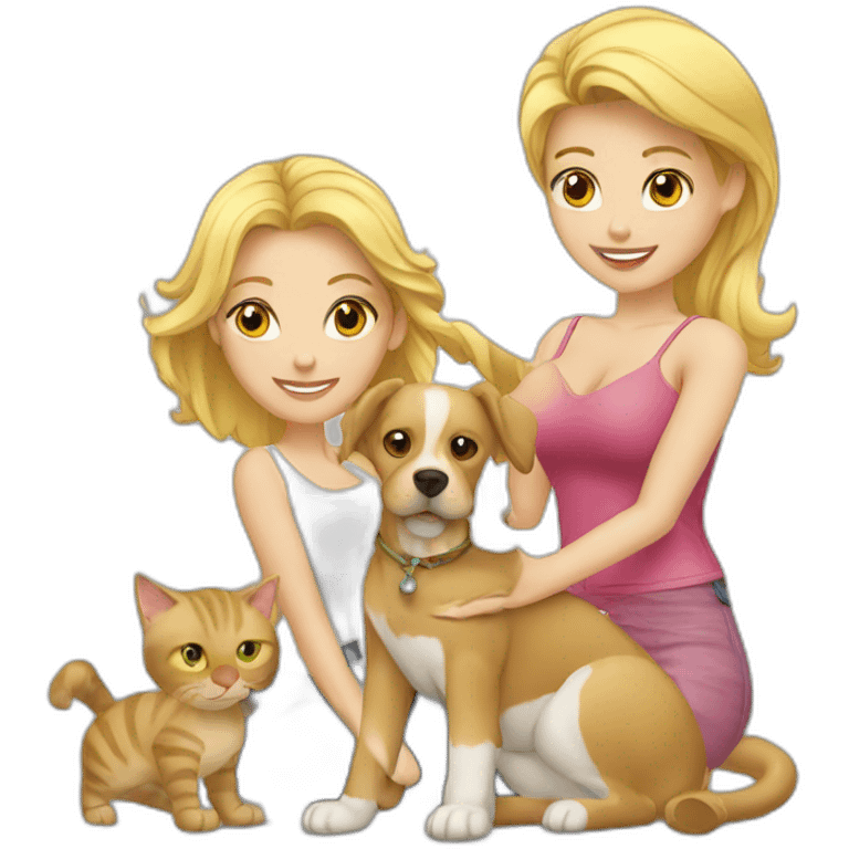 blond-hair-sexy-man-and-woman-with-dog-and-cat emoji