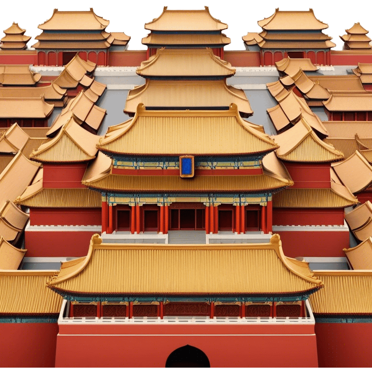 Cinematic Realistic Forbidden City Landmark Emoji, depicting grand imperial architecture with golden rooftops, vast courtyards, and intricate wooden carvings, all surrounded by towering red walls. emoji