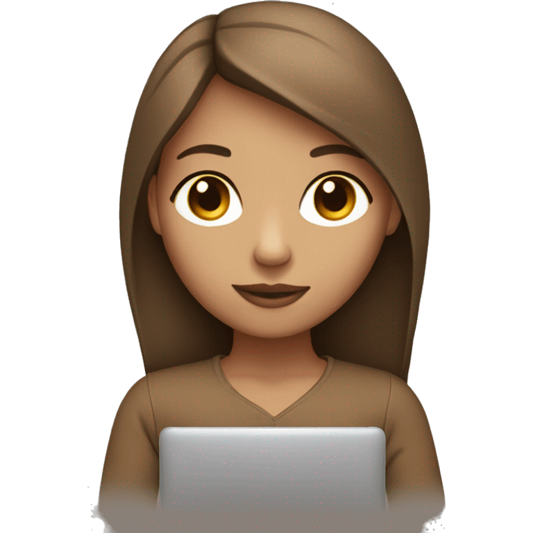 Girl-typing-MacBook-light skin tone-brown hair with middle part emoji