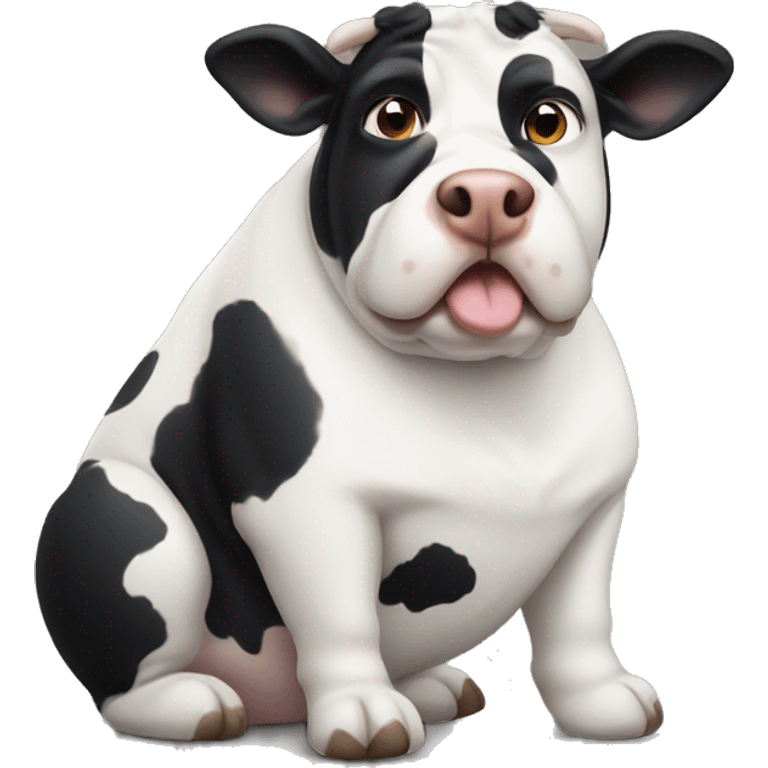 Fat black and white cow looking dog emoji