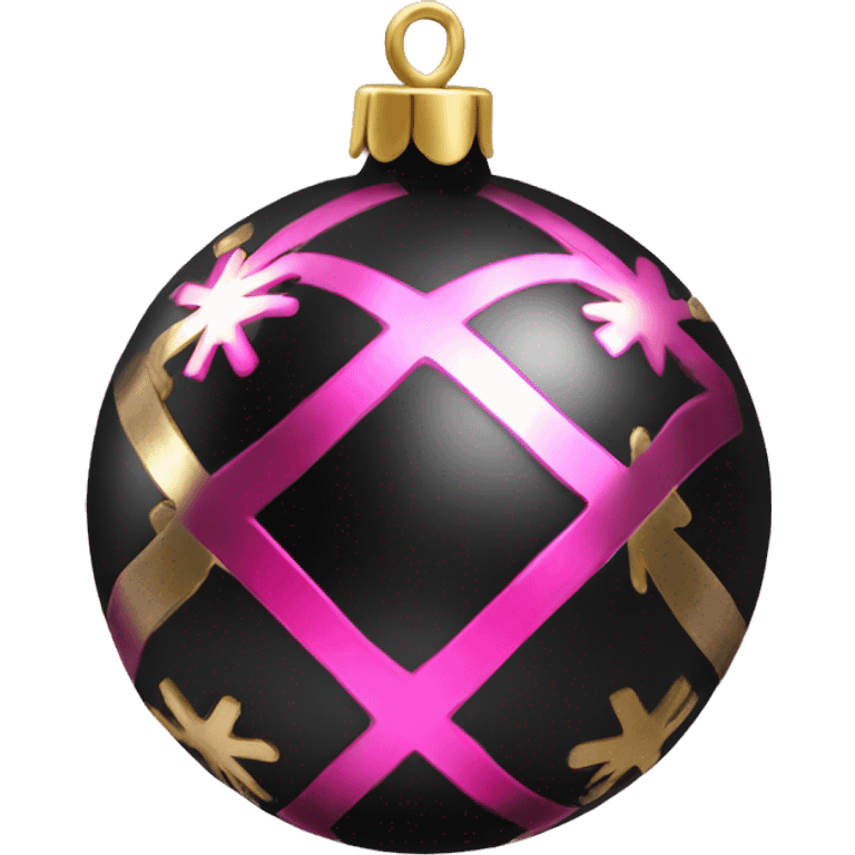 Realistic black and pink metallic christmas bauble with gold accents.  emoji