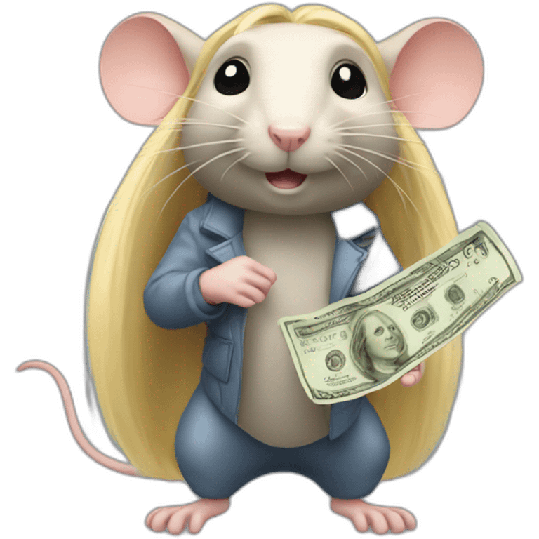 Rat standing up with long blond hair holding money emoji