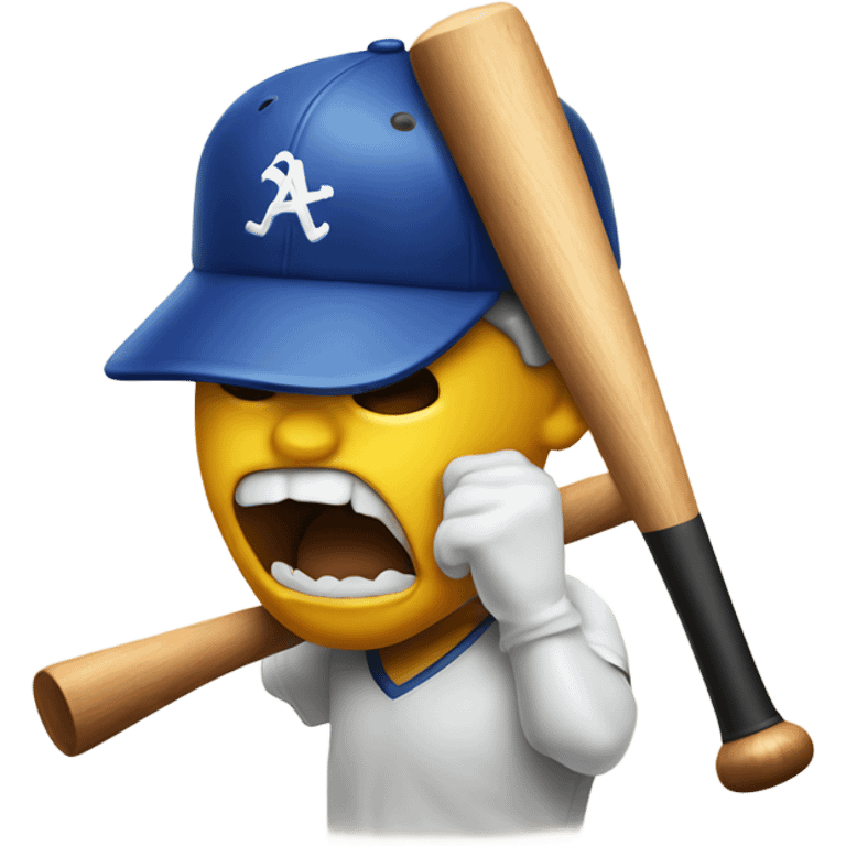 Crazy emoji hitting itself with a baseball bat emoji