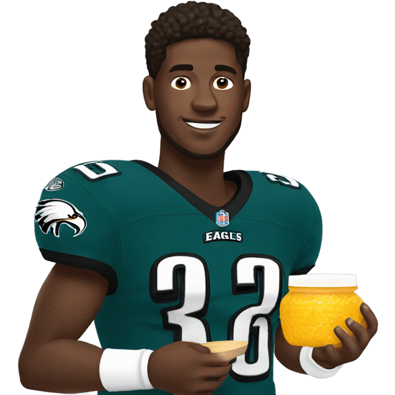 Eagles player AJ Brown holding a honey pot emoji