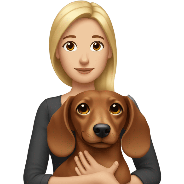 Brown hair woman holding a blonde dachshund emoji