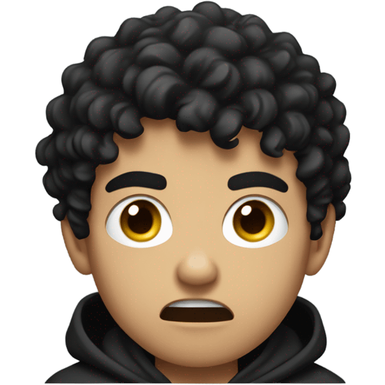 a young male with medium skin and curly black hair, wearing a black hoodie, very angry frustate expression  emoji