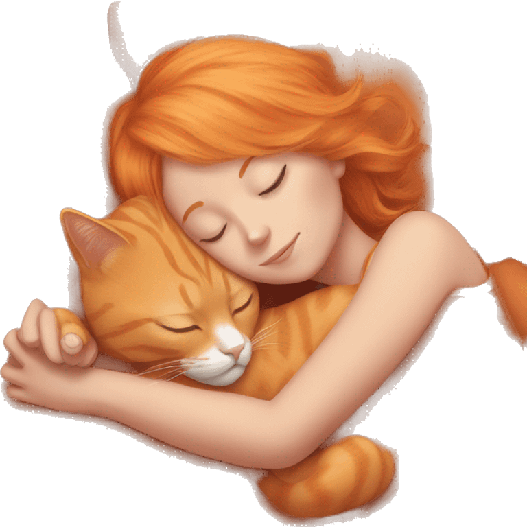 orange cat sleeping with short orange hair girl emoji