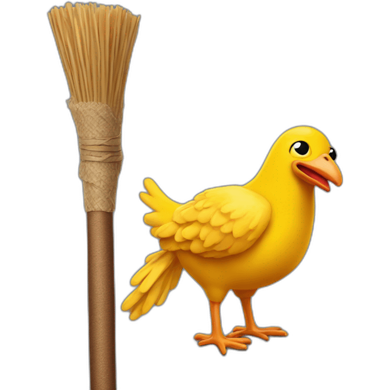 a rubber chicken taped to a broom stick emoji