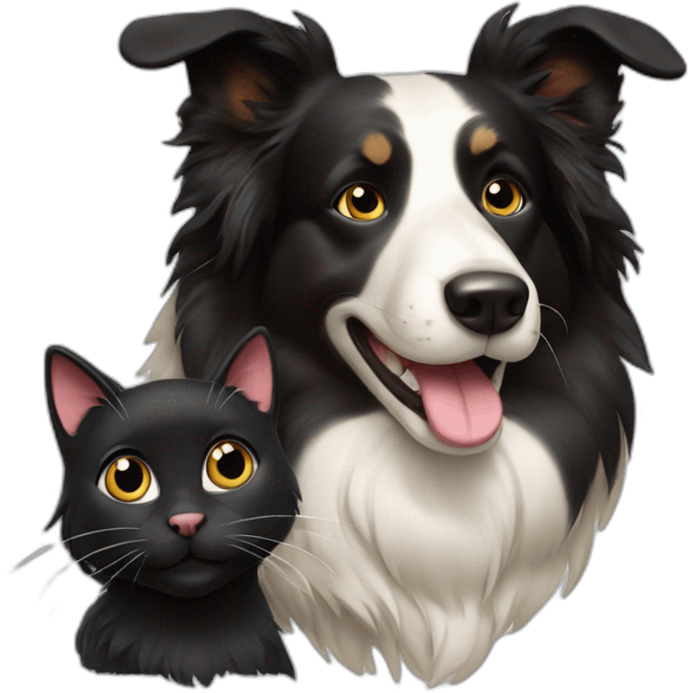 happy collie dog and a black cat emoji