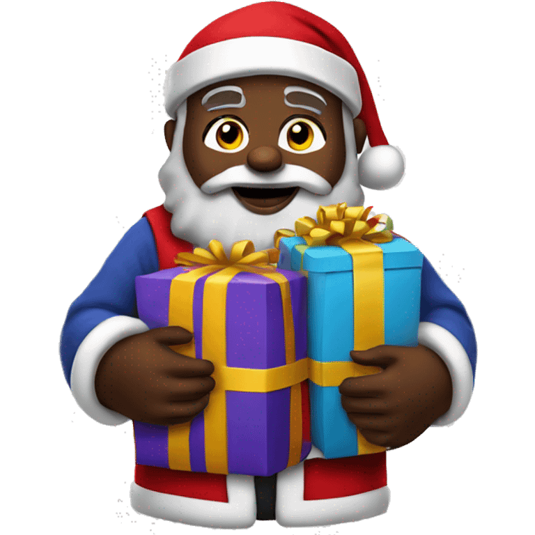 Black Santa Claus holding a sac full of gifts emoji