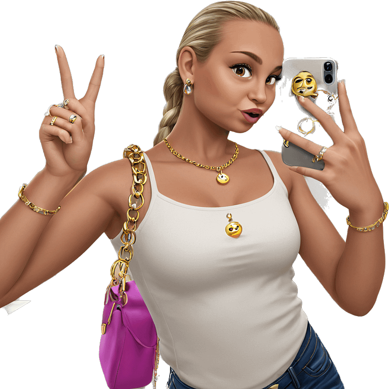 girl taking selfie with jewelry emoji