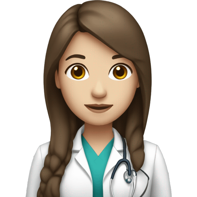 Doctor, female, long brown straight hair, brown eyes, white skin emoji