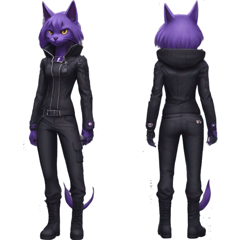 Anthro cool edgy evil black techwear Purple nargacuga-bat-cat-Fakemon collar full body emoji