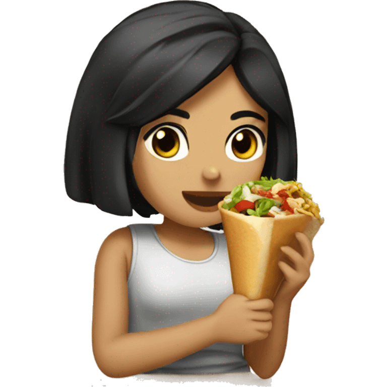 Girl with black hair eating Shawarma emoji