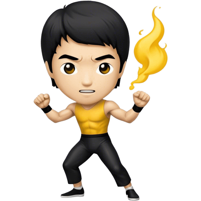 Cinematic Realistic Bruce Lee Pop Culture Emoji, featuring a dynamic portrayal of the legendary martial artist rendered with crisp detail and energetic lighting. emoji