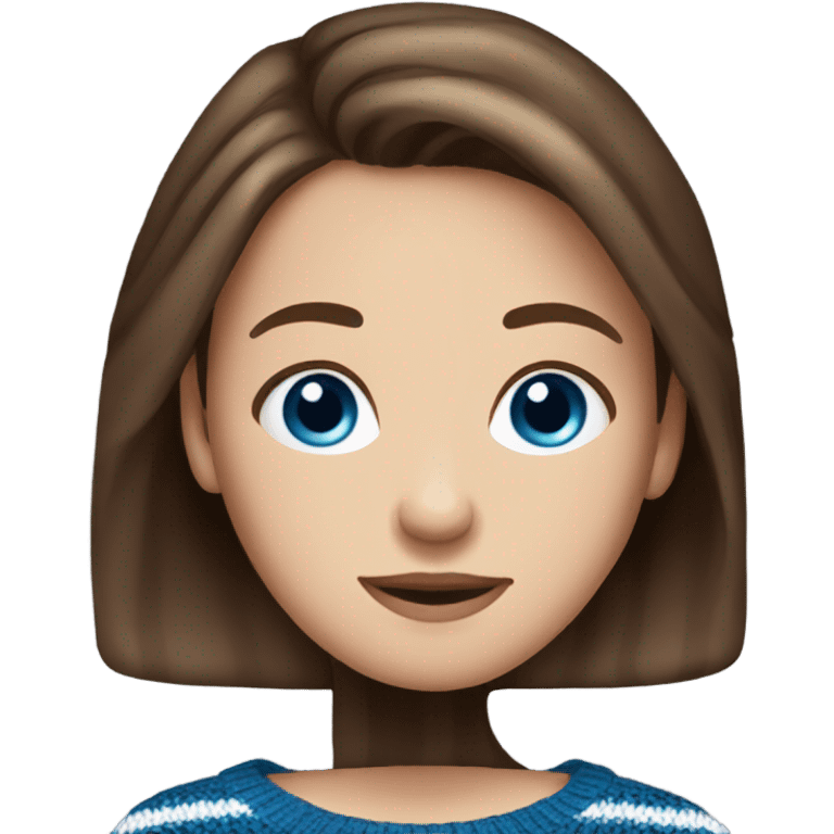 beautiful woman, straight brown hair, blue eyes, striped knit sweater emoji