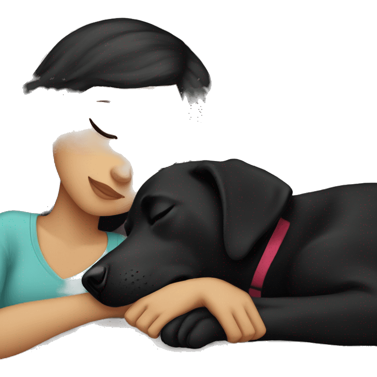 Girl sleeping with black Labrador retriever emoji