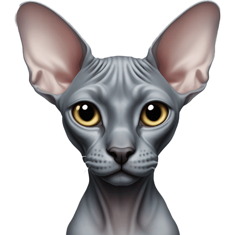 Dark grey pinkish sphynx cat with black nose an light blue eyes emoji