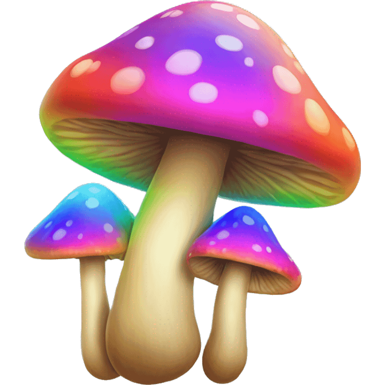 A rainbow-colored trippy mushroom with a very satisfied face emoji