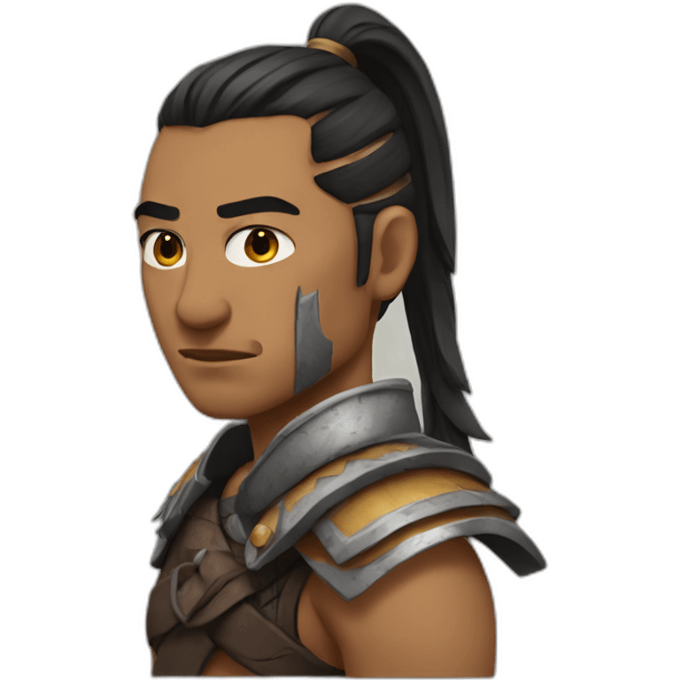 A male warrior with badass face scars across the face and lips with long pony tail emoji