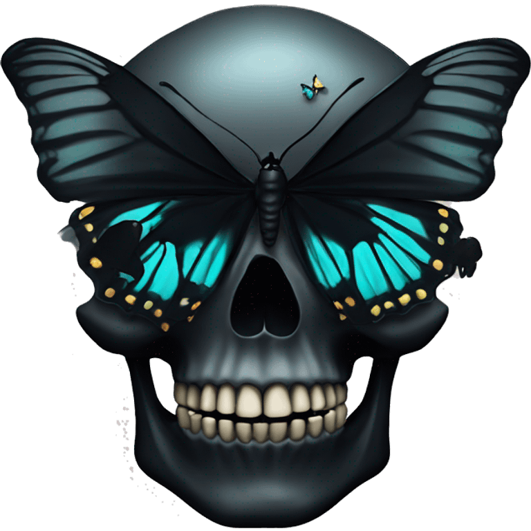 black skull with butterfly emoji