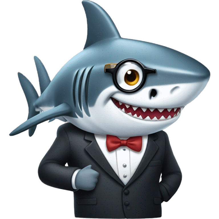 Shark wearing a tuxedo and reading glasses emoji