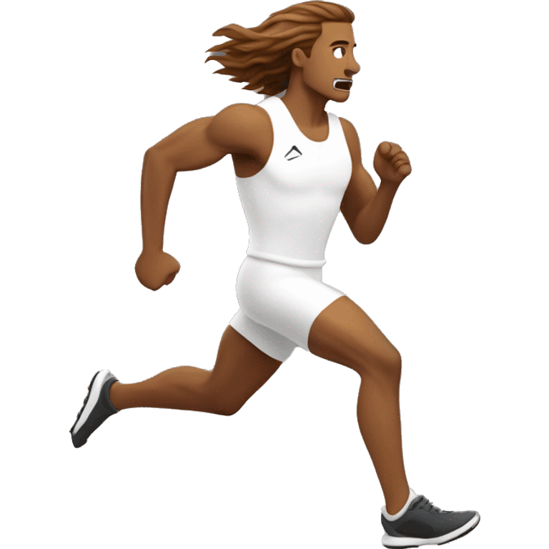 white male athlete running with a flowing, brown mullet emoji