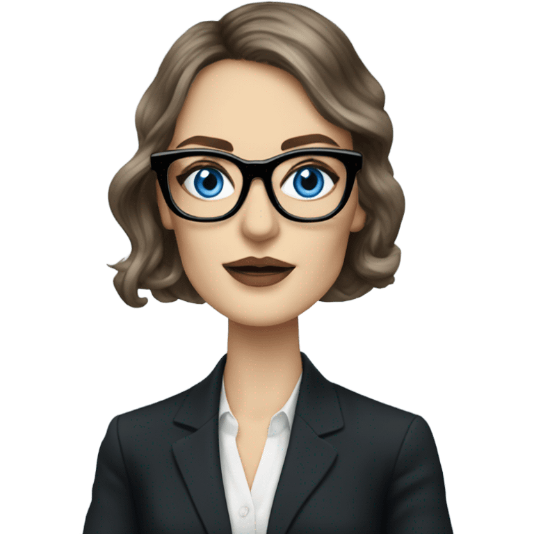 Photo of elegant Keira Knightly wearing black glasses and blue eyes on cellphone  emoji