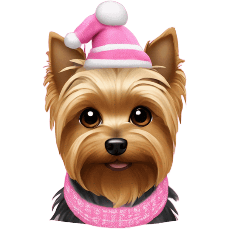 Yorkie dog wearing a pink Christmas sweater sitting down emoji