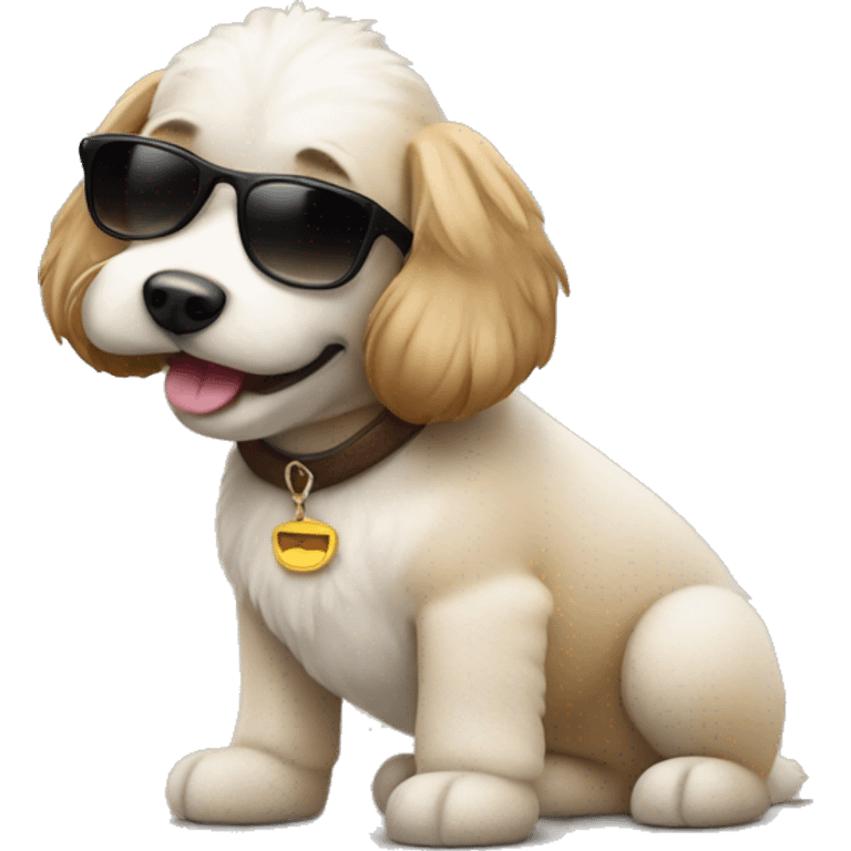 A dog with sunglasses and uggs  emoji