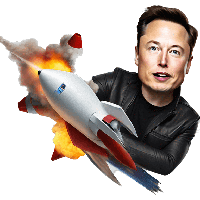 Elon Musk on a flying rocket emoji