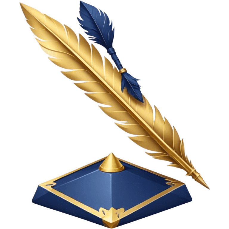 A golden quill crossing with a d20 that has no marks or numbers
Color: Gold and deep navy blue emoji