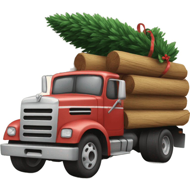 wood truck with a Christmas tree in the back emoji