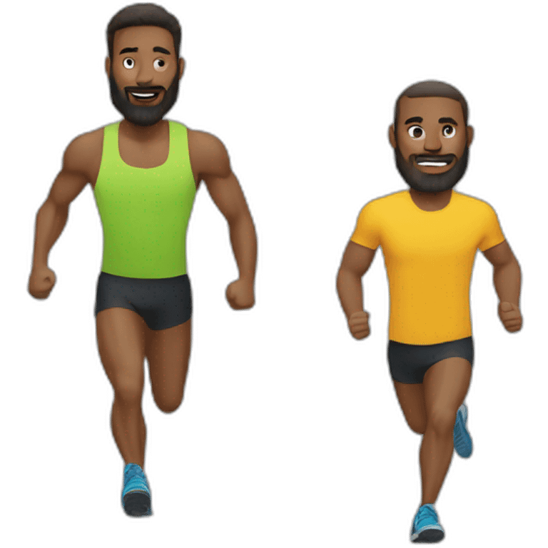 talk between two runners one tall skin with beard one tall and strong emoji