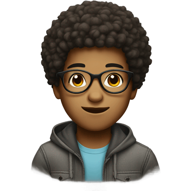 Boy with Afro and stitch hoodie glasses emoji