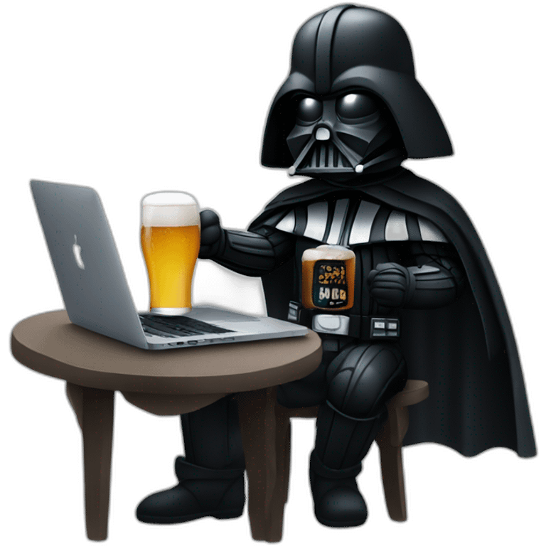 Dark vader holding a beer and a macbook emoji