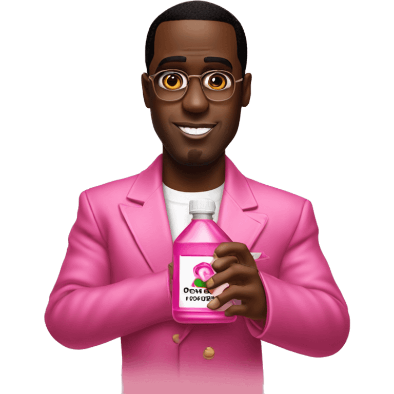 sean combs holding pink labeled oil emoji