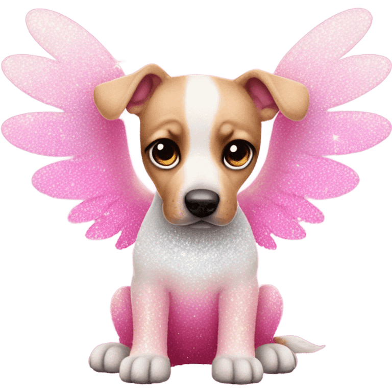 Pink ombre sparkly dog with angel wings  emoji