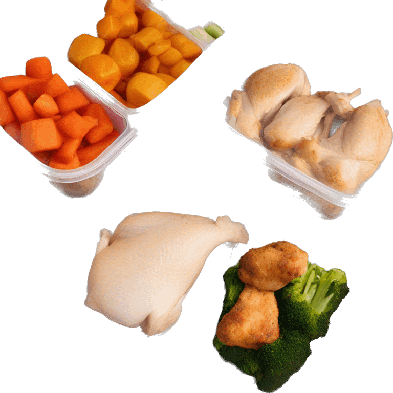 Meal prep container with two compartments: chicken in the big compartment and veggies in the small compartment  emoji