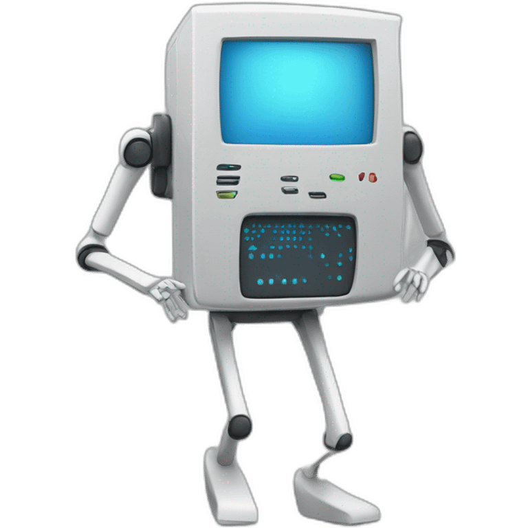 Anthropomorphic computer with arms and legs doing something random emoji