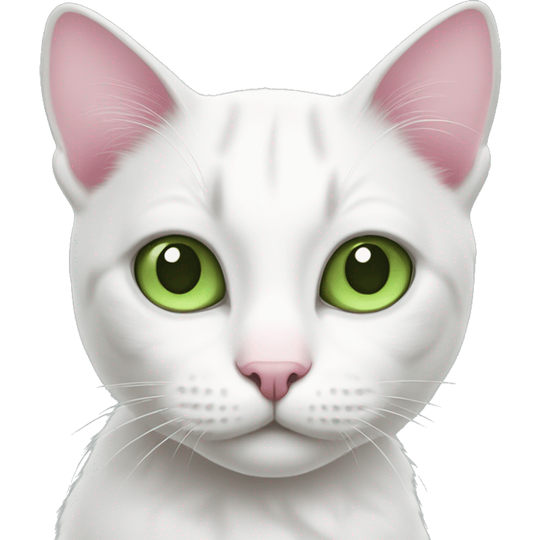 White cat with gray spots, pink nose, green eyes emoji