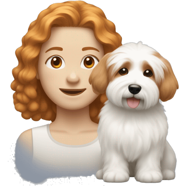 ginger short haired person with a coton de tulear emoji