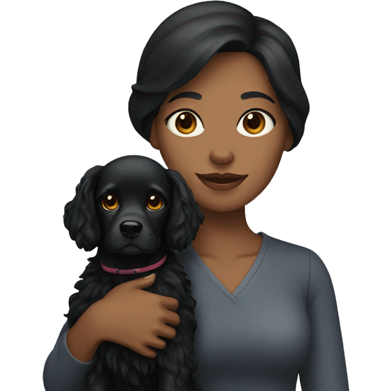 Woman with dark hair holding a black spaniel dog  emoji