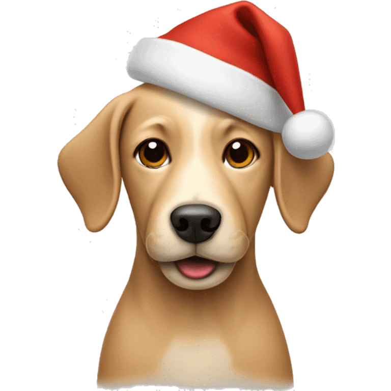 Beige dog wearing a Christmas hat emoji